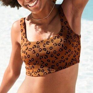 NWT Aerie Leopard Print Textured Longline Scoop Bikini Top, XL